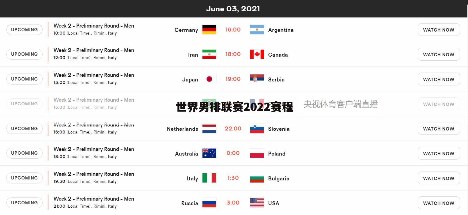 世界男排联赛2022赛程